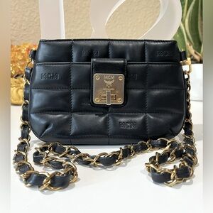 MCM SMALL BLACK QUILTED SHOULDER BAG